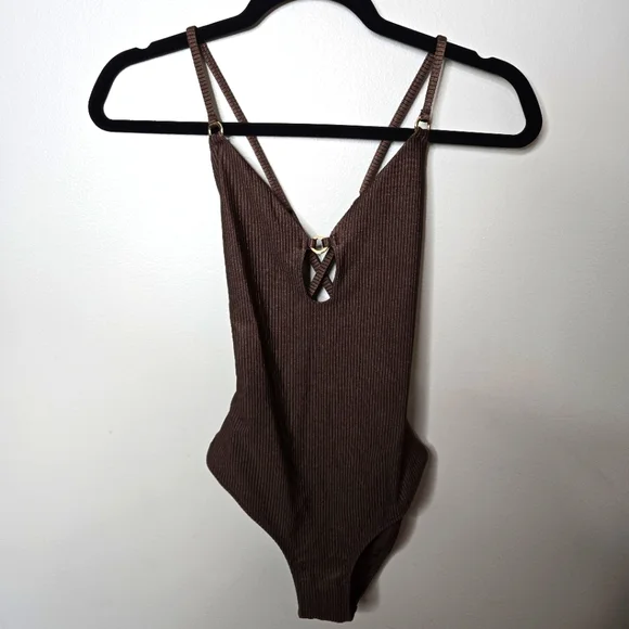 Aerie Brown One Piece Swim Cheeky XS - Picture 1 of 8